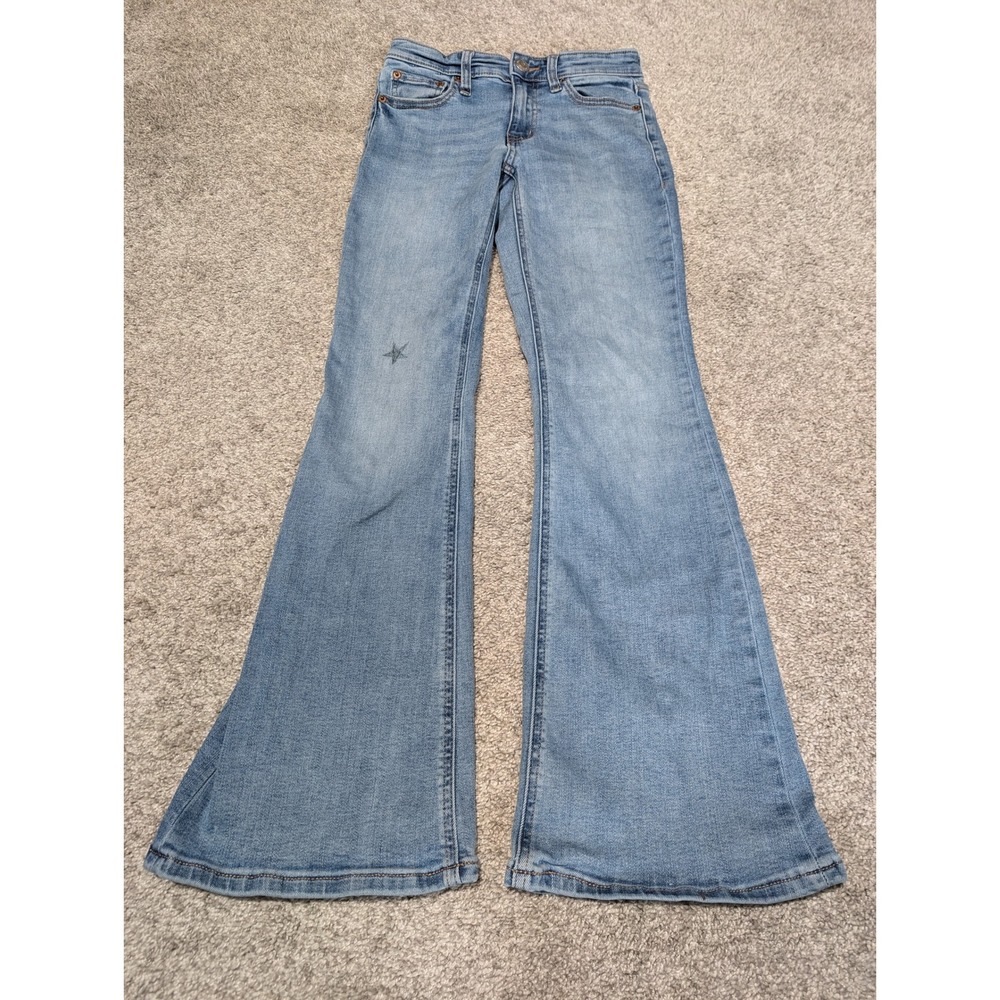 Aeropostale Flare Jeans Womens 24x28 Light‎ Wash Mid Rise Embroidered Stretch